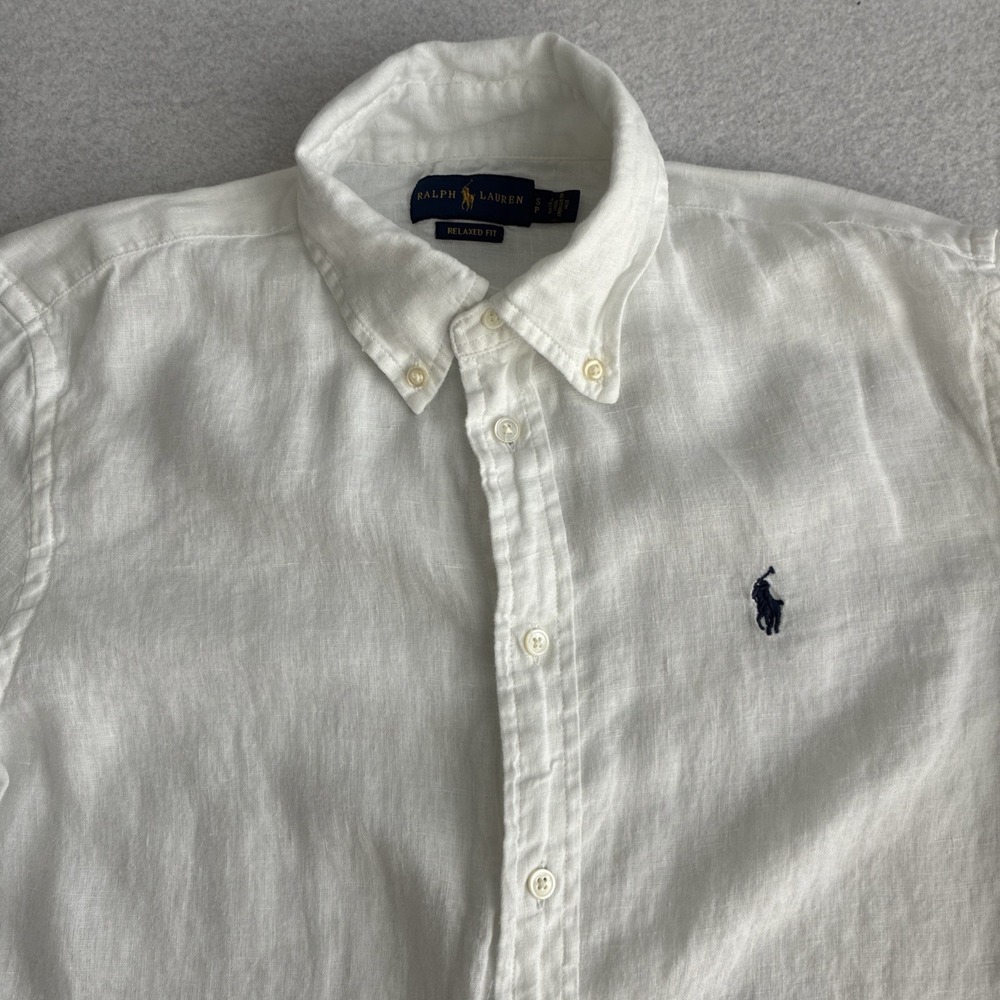 Polo Ralph Lauren Mens White Linen Long Sleeve Button Down Shirt Small No Stains
